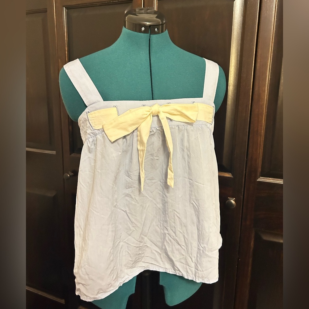 Simple Retro Baby Blue Tank with Cream Bow